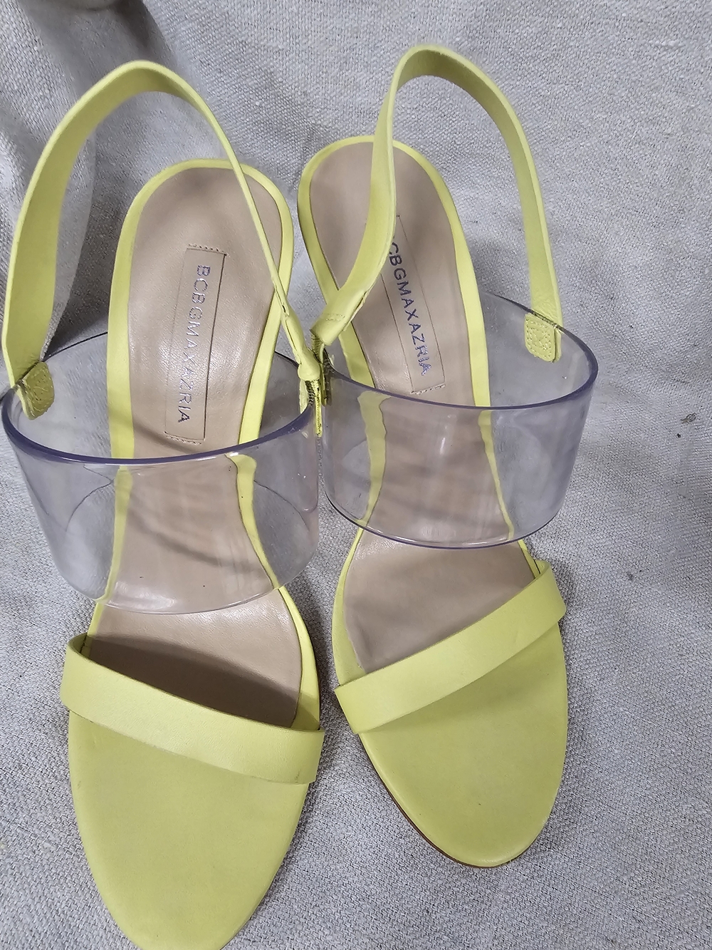 BCBGMaxAzria Lemon Yellow Clear-Band Slingback Heels